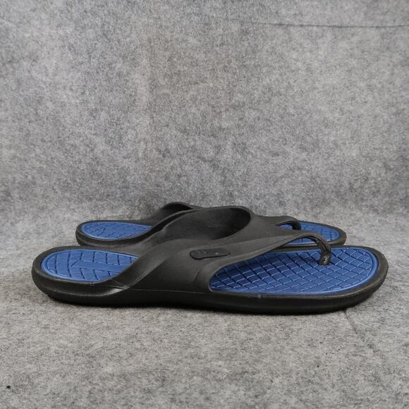 Casual Shoes Mens 11 Sandals Flip Flops Slip On Swim Surf Beach Black Blue Flat - Picture 1 of 9
